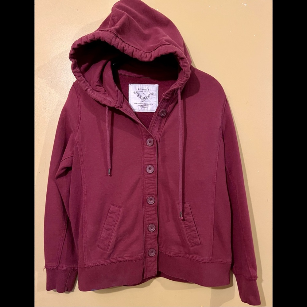 Sonoma Burgundy Button-Front Hoodie large Guc women’s LP